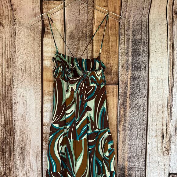 Anthropologie Sundress Abstract Leaf Print Smocked Tiered Boho Midi Dress XXS - Picture 5 of 10